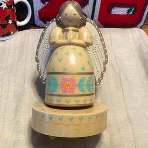 Vintage painted plastic praying Angel Silent Night music box golden folk art